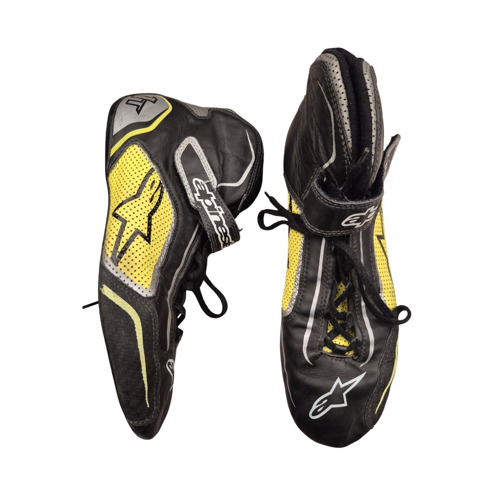 Alpinestars Tech 1-T Racing Shoes Black Neon Yellow Leather Driving Boots Sz 12